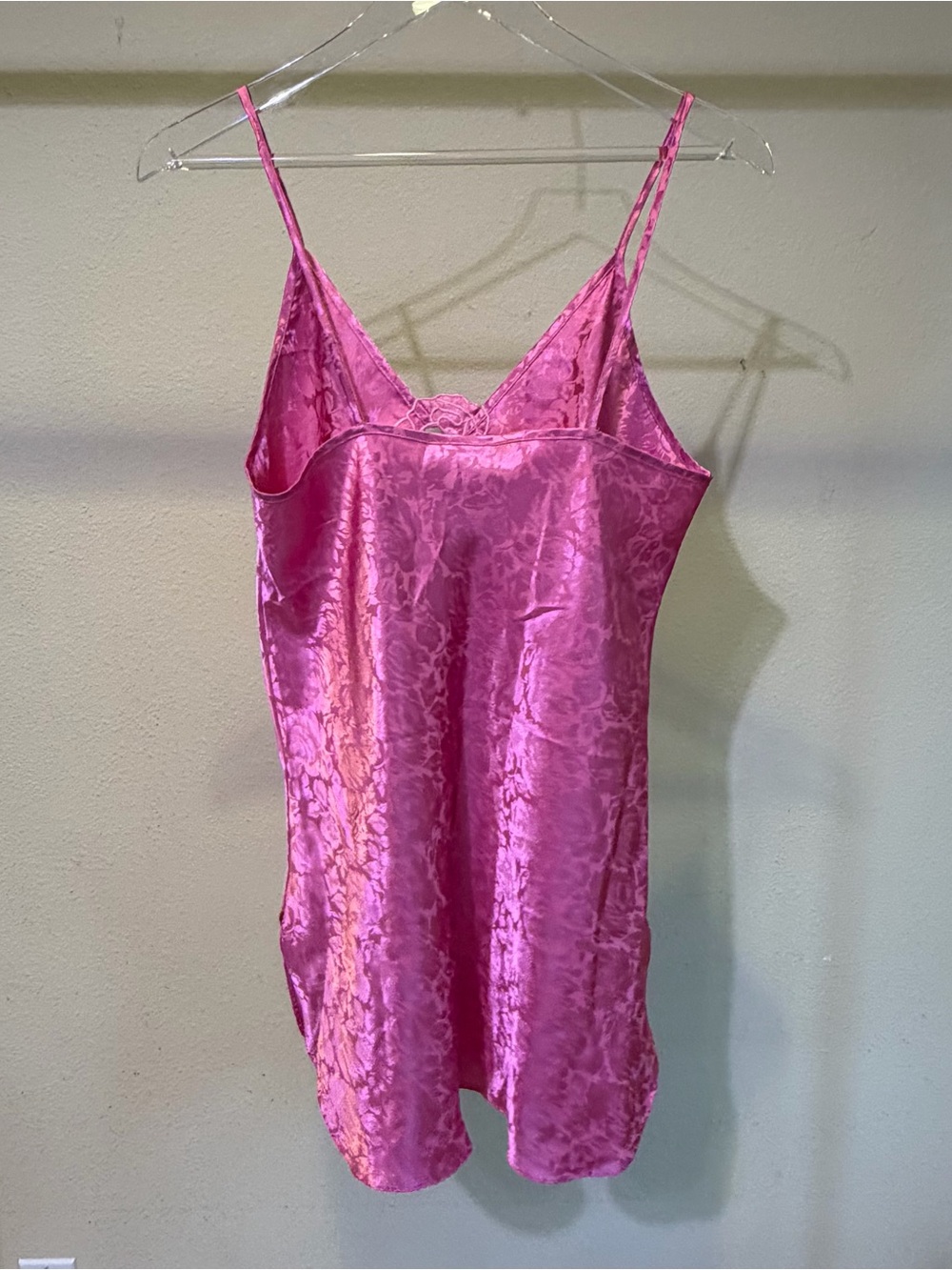 Silky Pink Floral Lace-Trim Cami Slip Dress Nightgown - Picture 4 of 5
